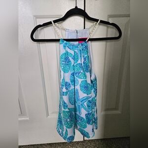 Lilly Pulitzer Turquoise and White Beach Pattern Top. Size M.
